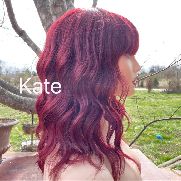 Human hair blend dark red wig - Picture 4 of 8